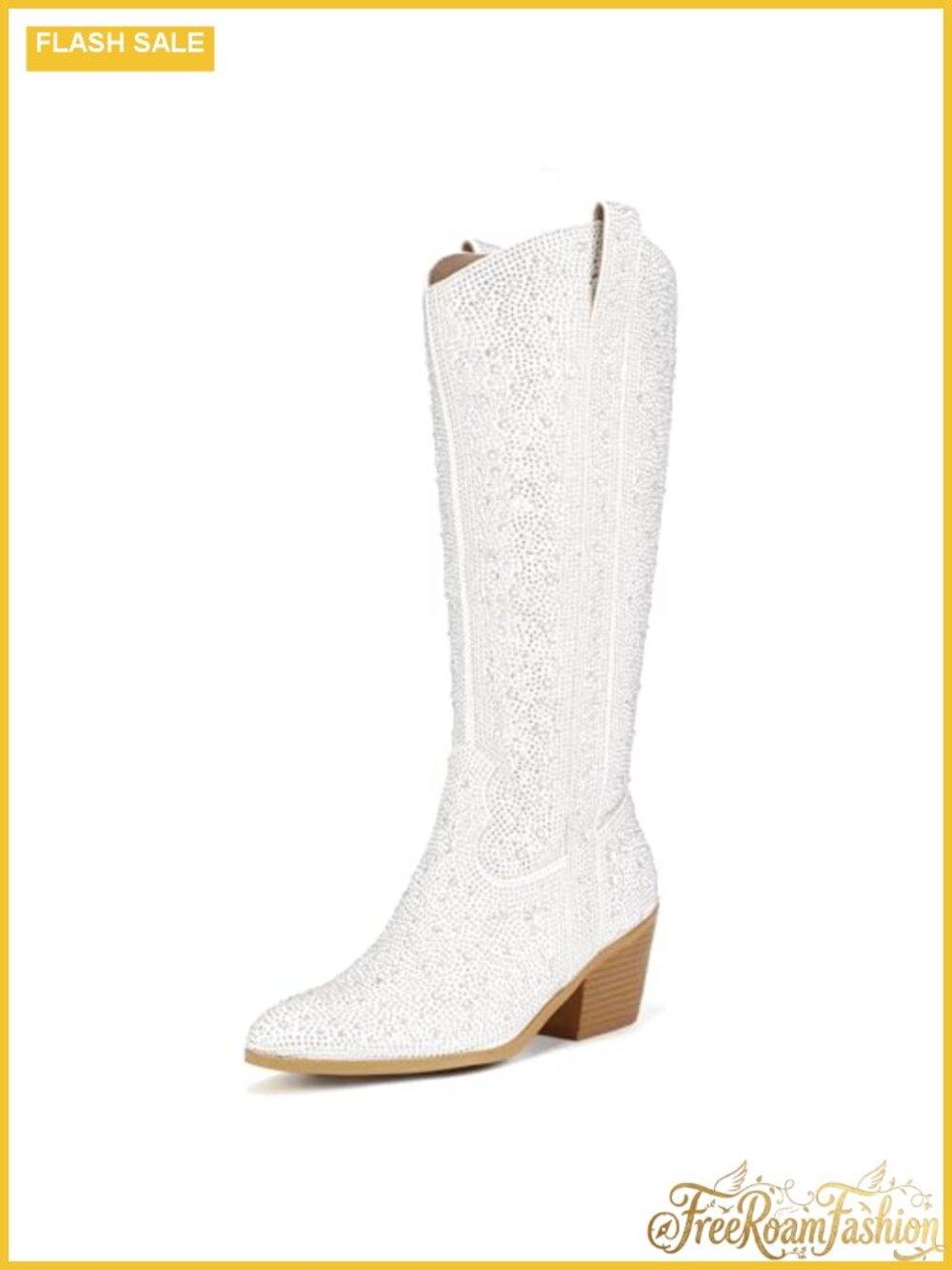 Knee High Western Cowboy Boots Pointed Toe Block Heel